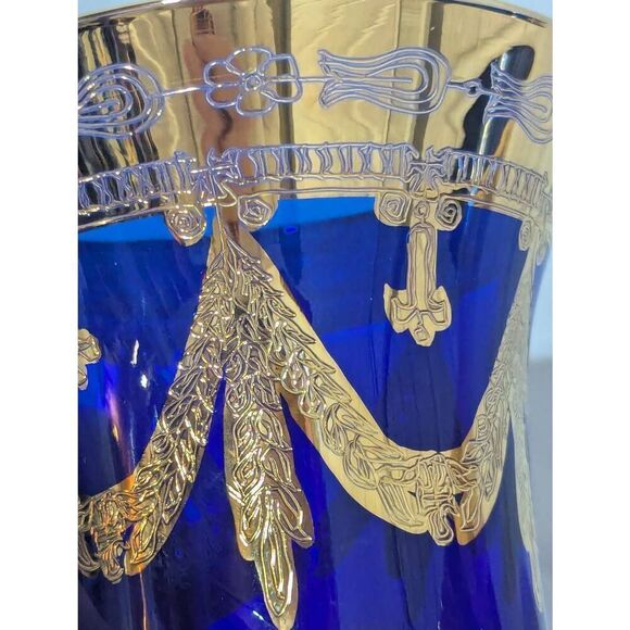 Interglass Italy Cobalt Blue Crystal 24K Gold Wine Goblet - Picture 3 of 8